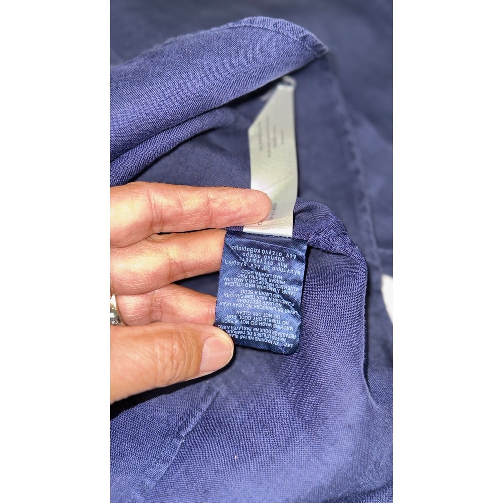 Vilebrequin Mens Navy Blue 100% Linen Long Sleeve Button Down Shirt Small Turtle - Picture 5 of 9